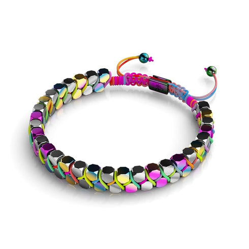 Heiliges Geom | Regenbogen-Hämatit | Einhorn-Silber x Spektrum | Oktaeder-Armband
